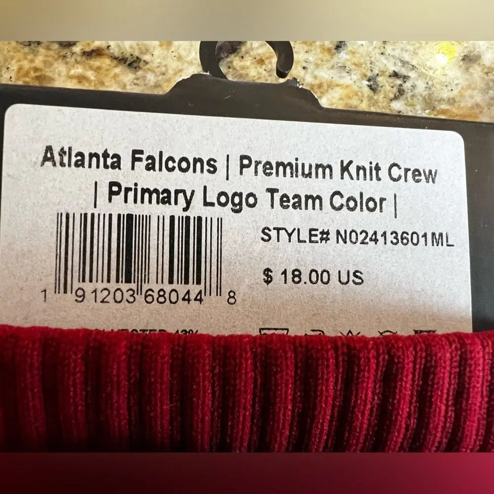 NWT Atlanta Falcons NFL Logo Crew Socks Black/Red/White 3 Pair Bundle Size M/L